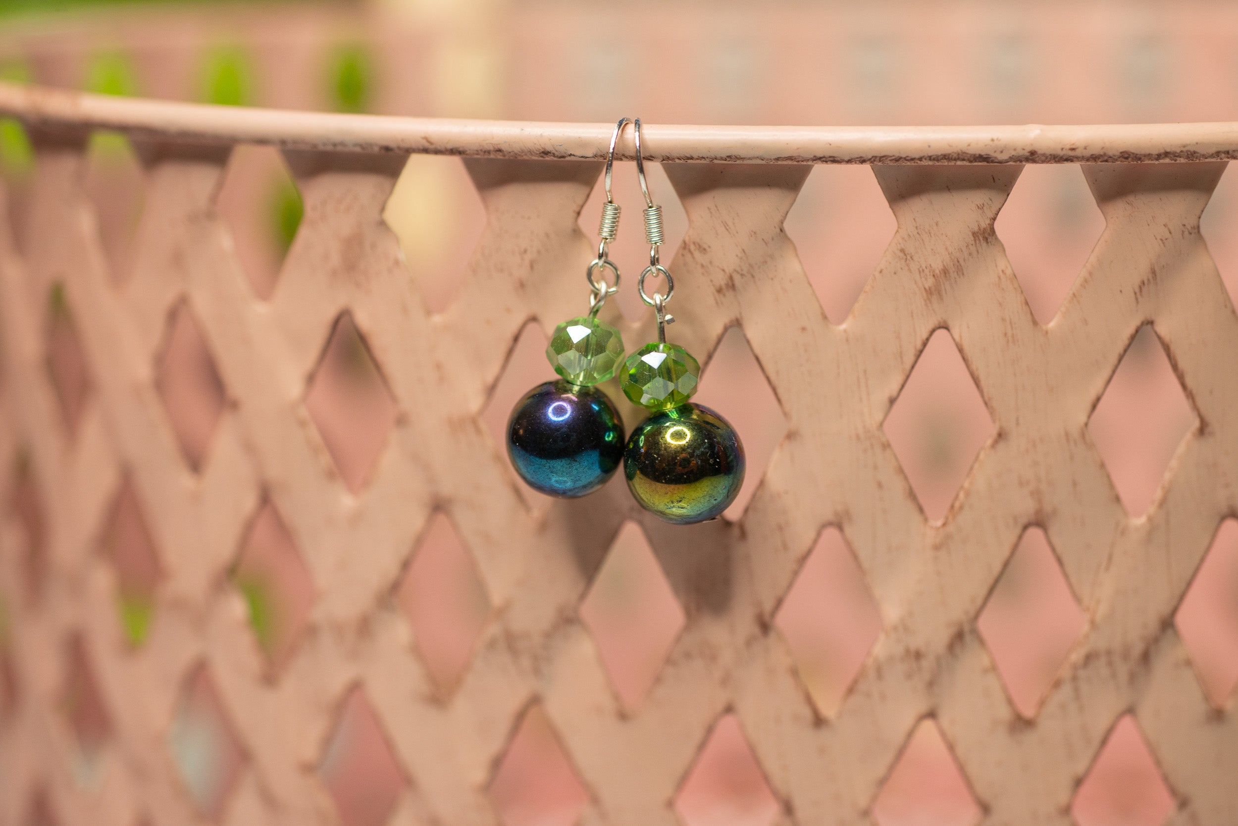 Green & Iridescent Dangle Earrings