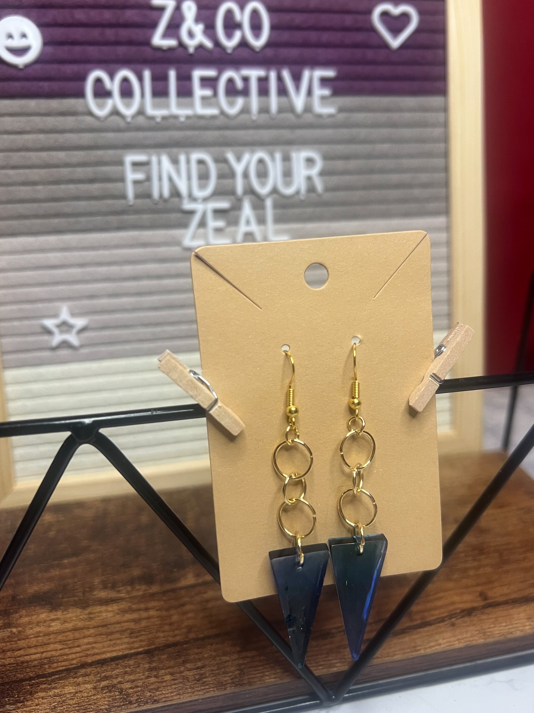 Blue Triangle Dangle Earrings