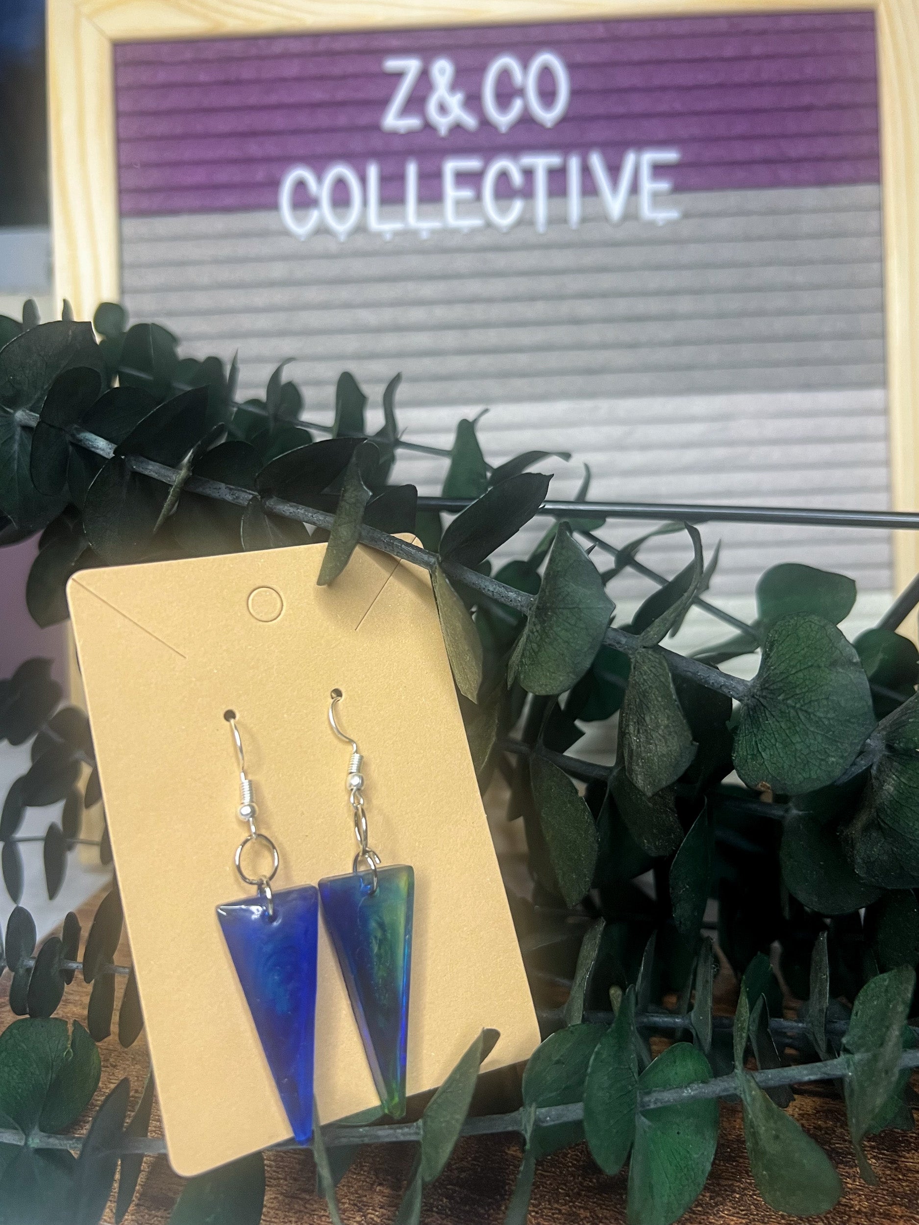 Blue Triangle Earrings